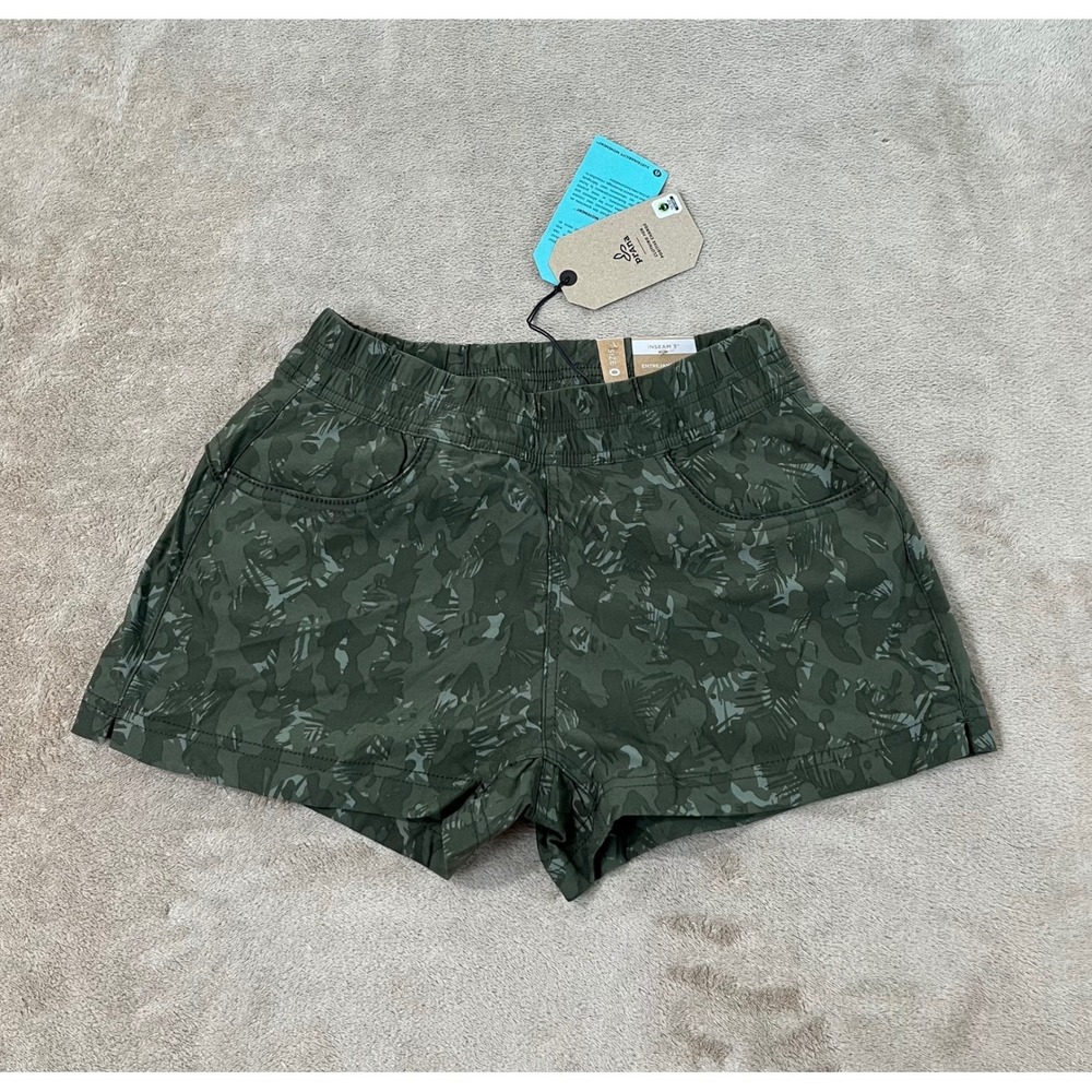 Prana Halle E-Waist Short II Womens 0 Evergreen Camo Hiking Utility 1971701 NEW